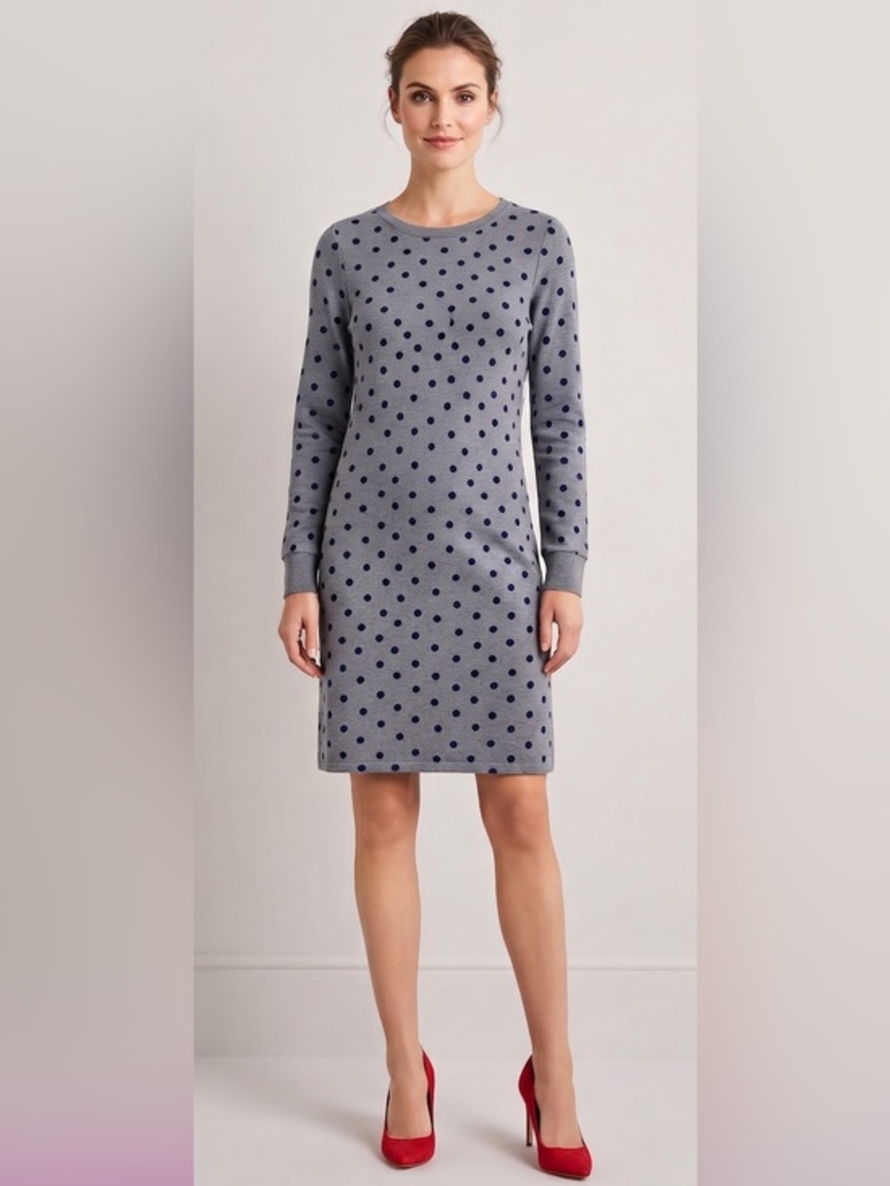 NWT Boden Sweater Dress- Charcoal Grey-Dark Navy Polka Dots- 4- MSRP $130+